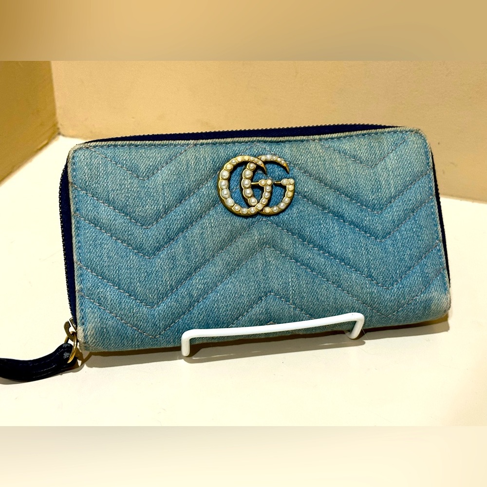 Gucci GG Zip Around Denim Marmont Wallet